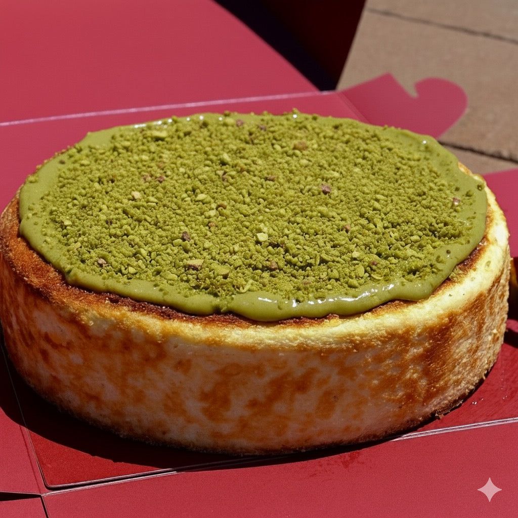 Burnt Basque Cheesecake - Crushed Pistachio & Smooth Pistachio Sauce